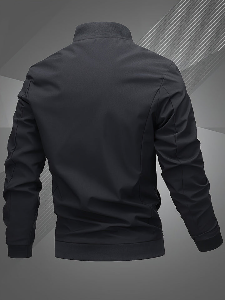 Men's Zip-Up Bomber Jacket with Ribbed Trim