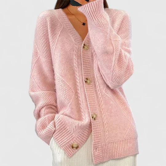 Cable Knit V Neck Cardigan