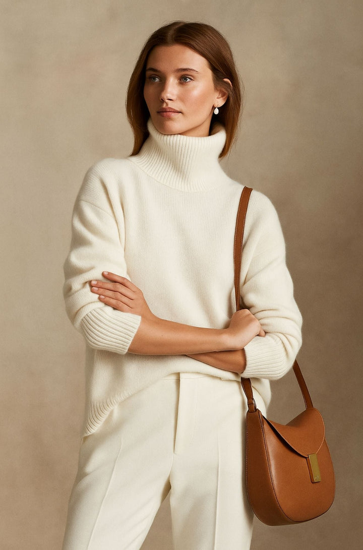 Women's Oversized Turtleneck Sweater with Ribbed Cuffs