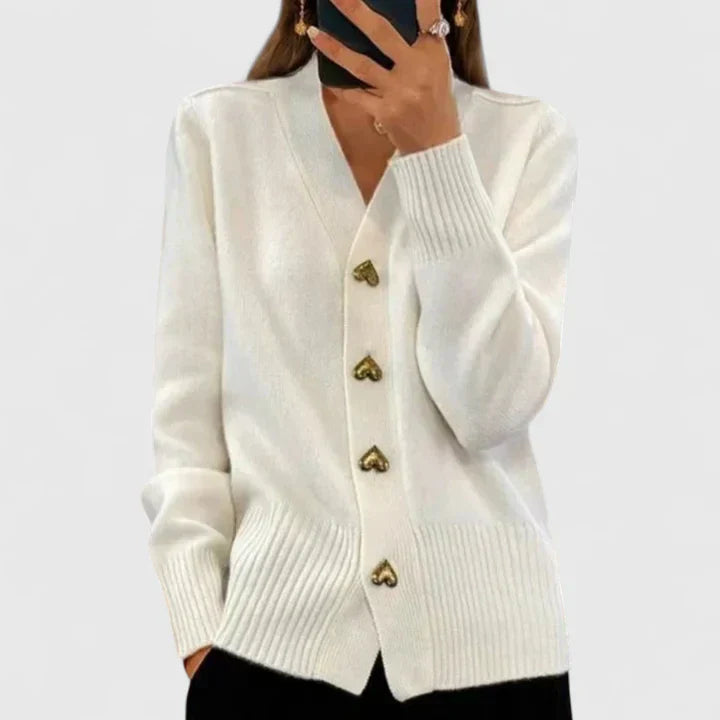 Heart Button V Neck Knit Cardigan