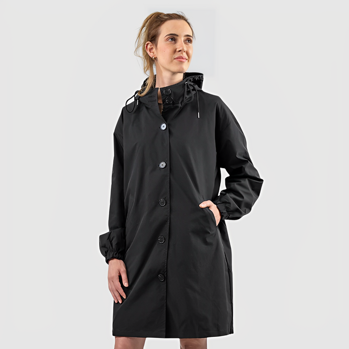 Women's Longline Hooded Coat with Button Front