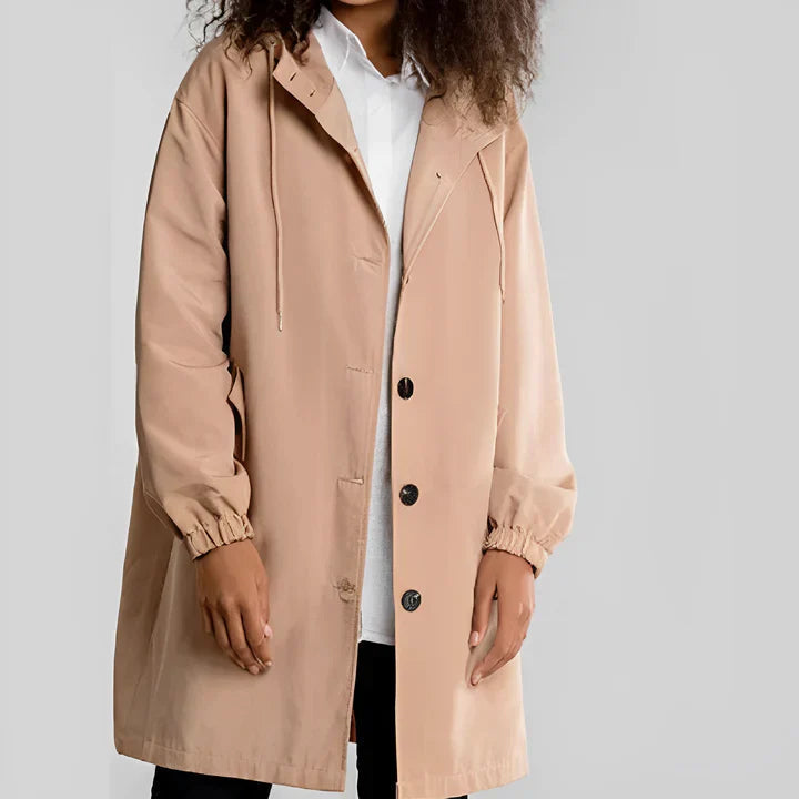 Women's Longline Hooded Coat with Button Front