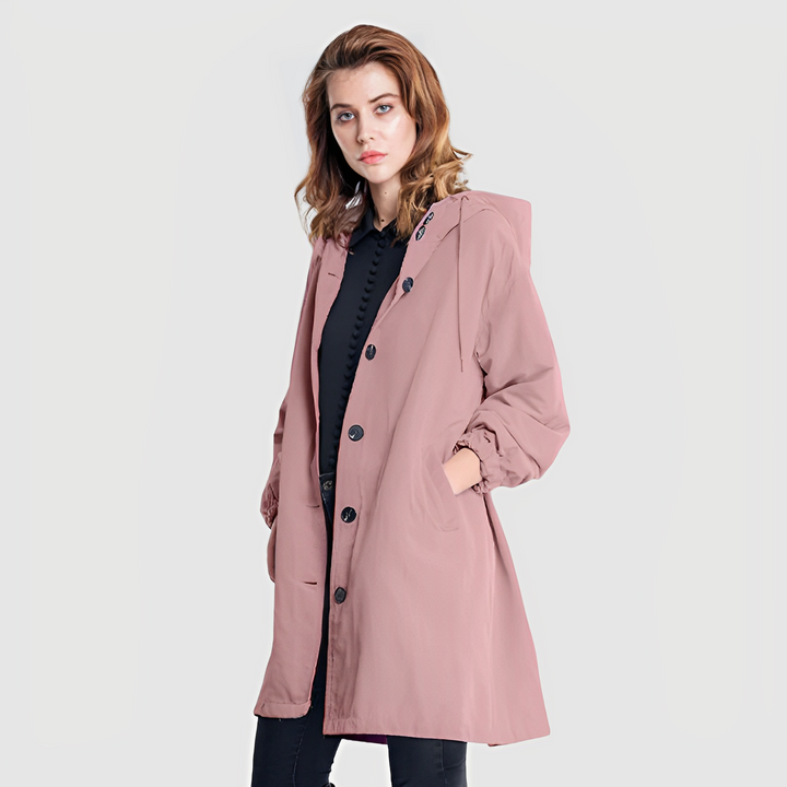 Women's Longline Hooded Coat with Button Front