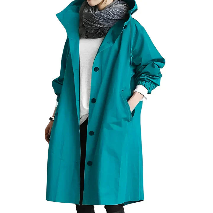 Women's Longline Hooded Coat with Button Front