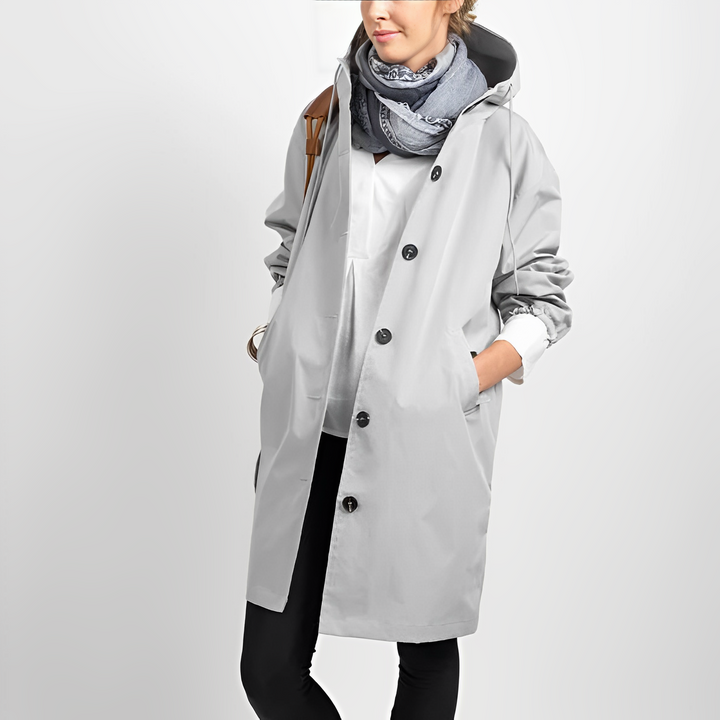 Women's Longline Hooded Coat with Button Front