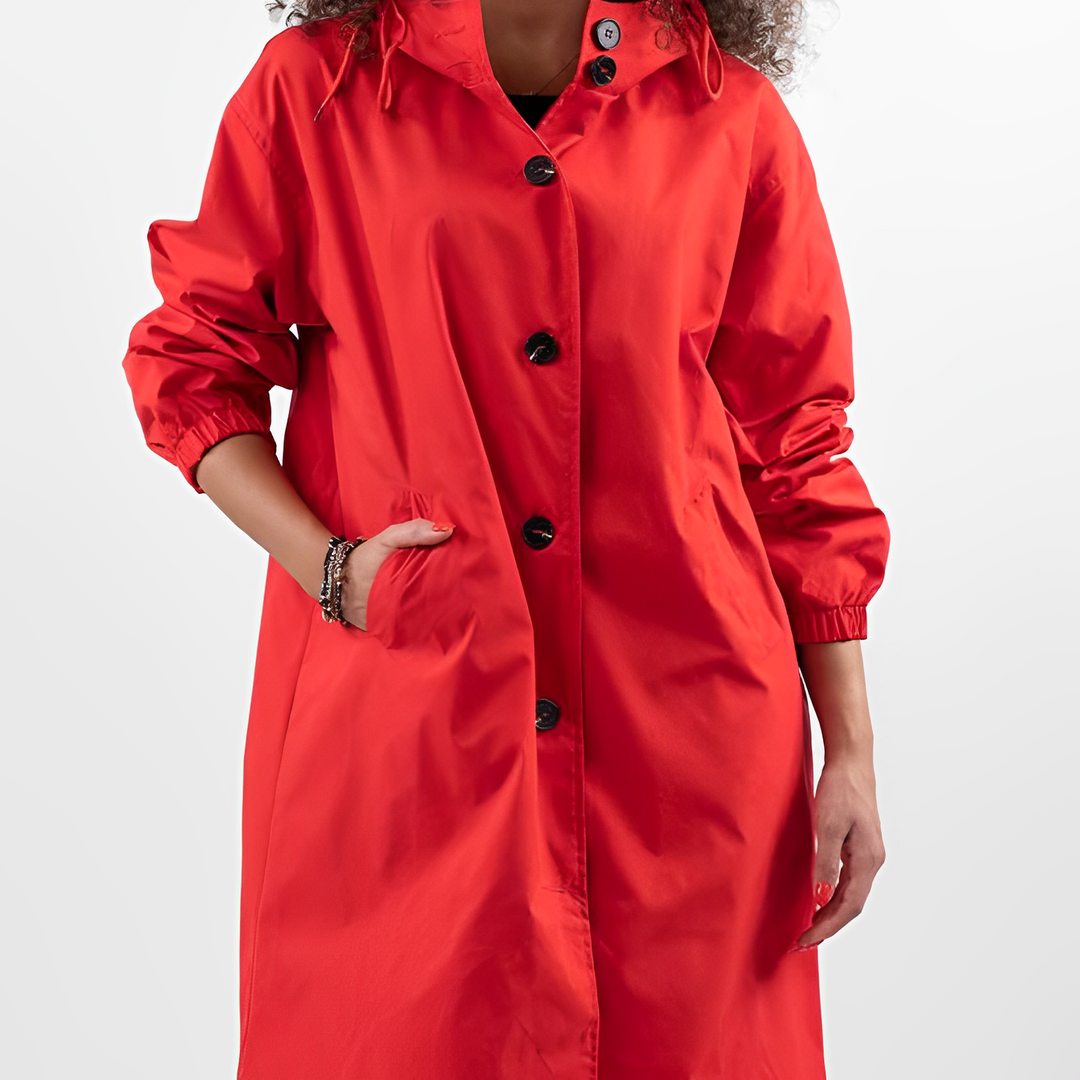 Women's Longline Hooded Coat with Button Front