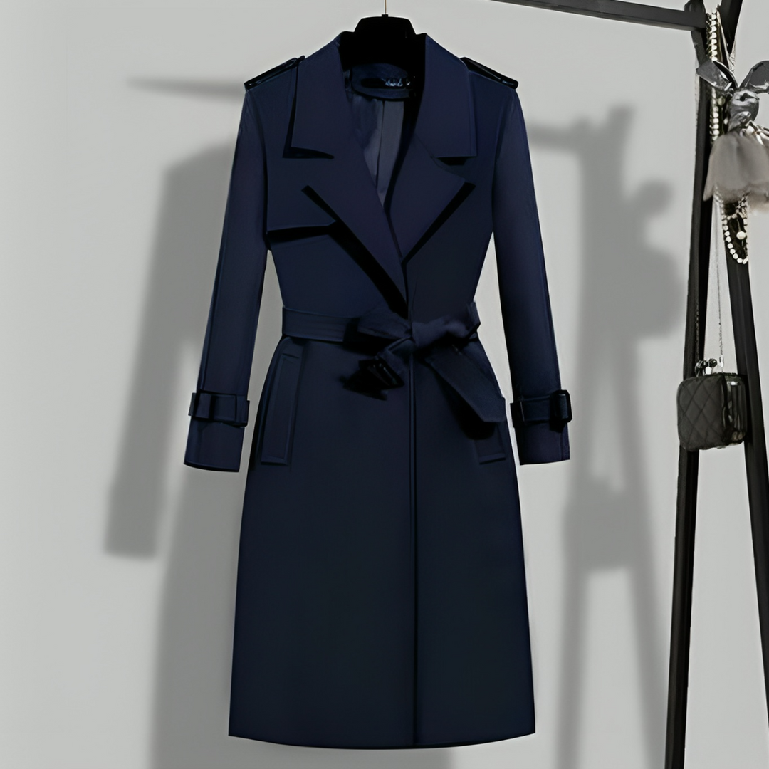 Women's Belted Trench Coat with Buckle Cuffs