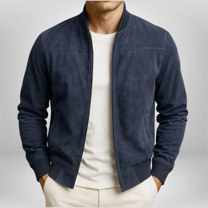 Classic Zip Up Leather Bomber Jacket