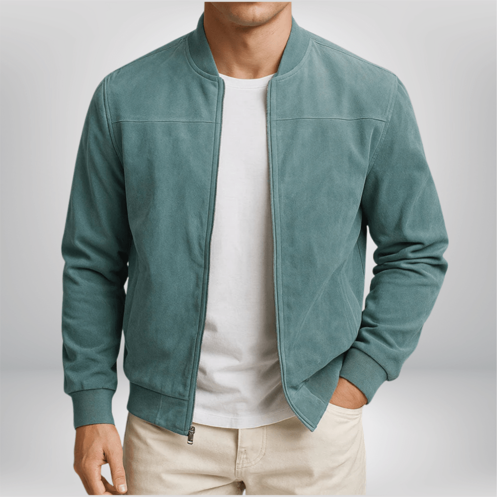 Classic Zip Up Leather Bomber Jacket