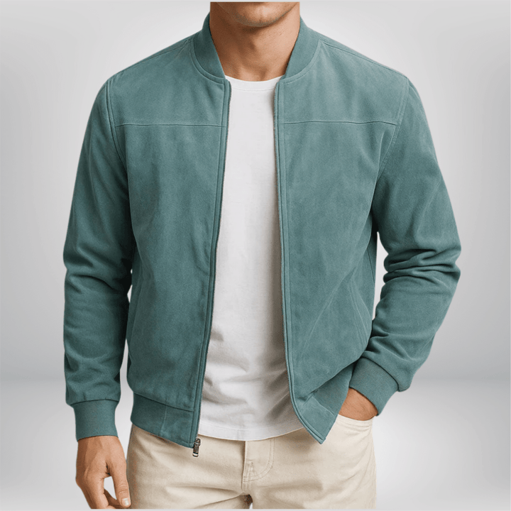 Classic Zip Up Leather Bomber Jacket