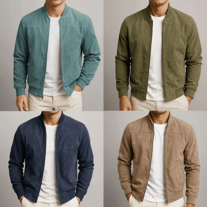 Classic Zip Up Leather Bomber Jacket