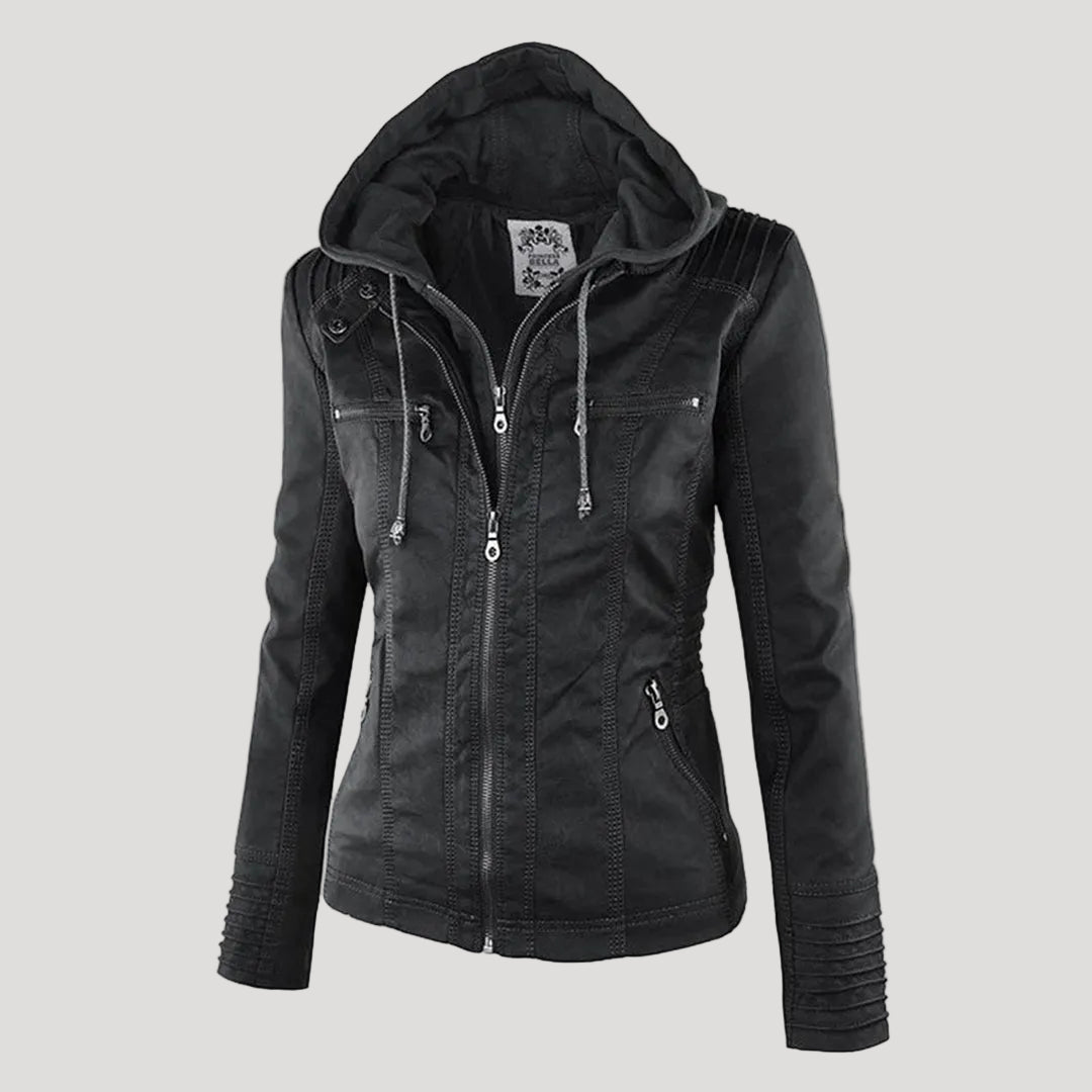 Hooded Faux Leather Moto Jacket
