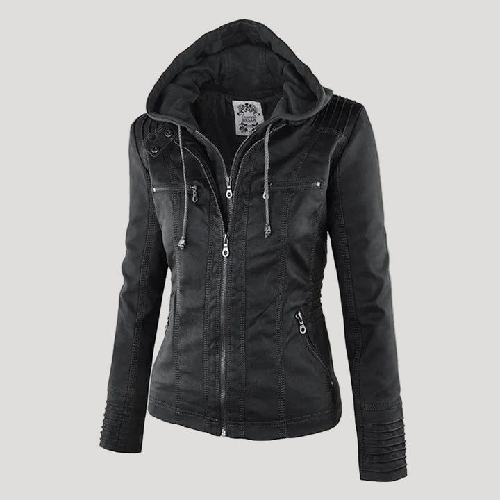 Hooded Faux Leather Moto Jacket