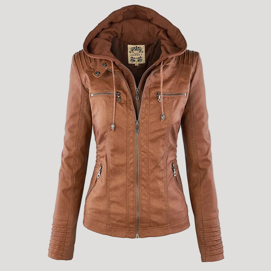 Hooded Faux Leather Moto Jacket