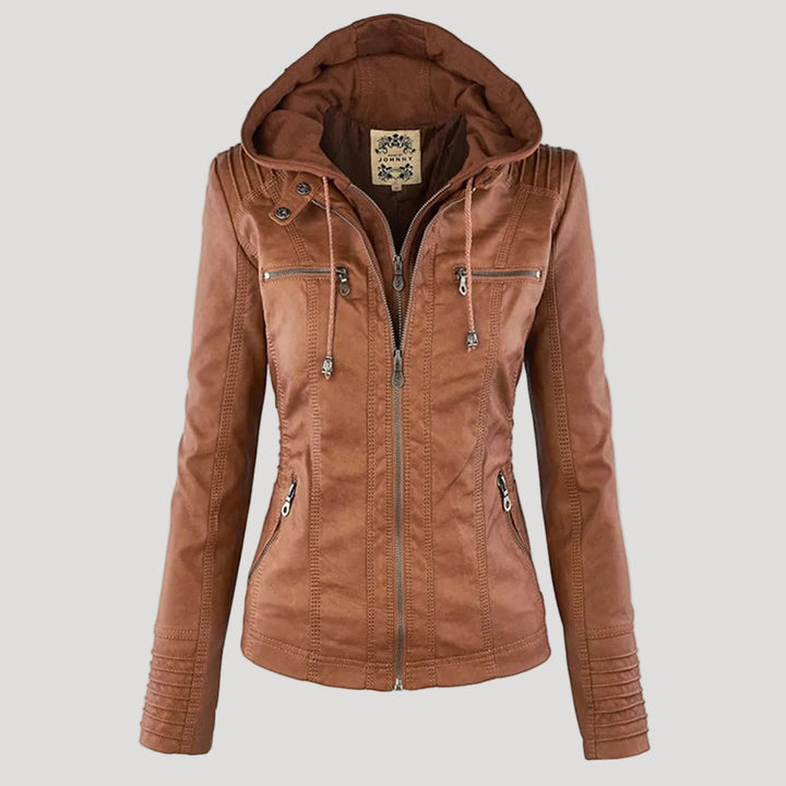 Hooded Faux Leather Moto Jacket