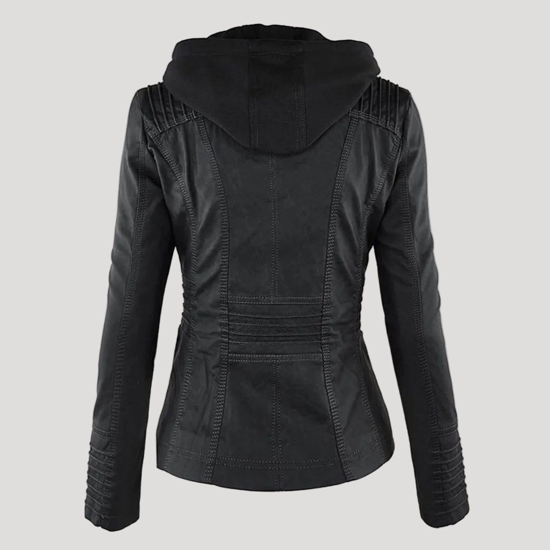 Hooded Faux Leather Moto Jacket
