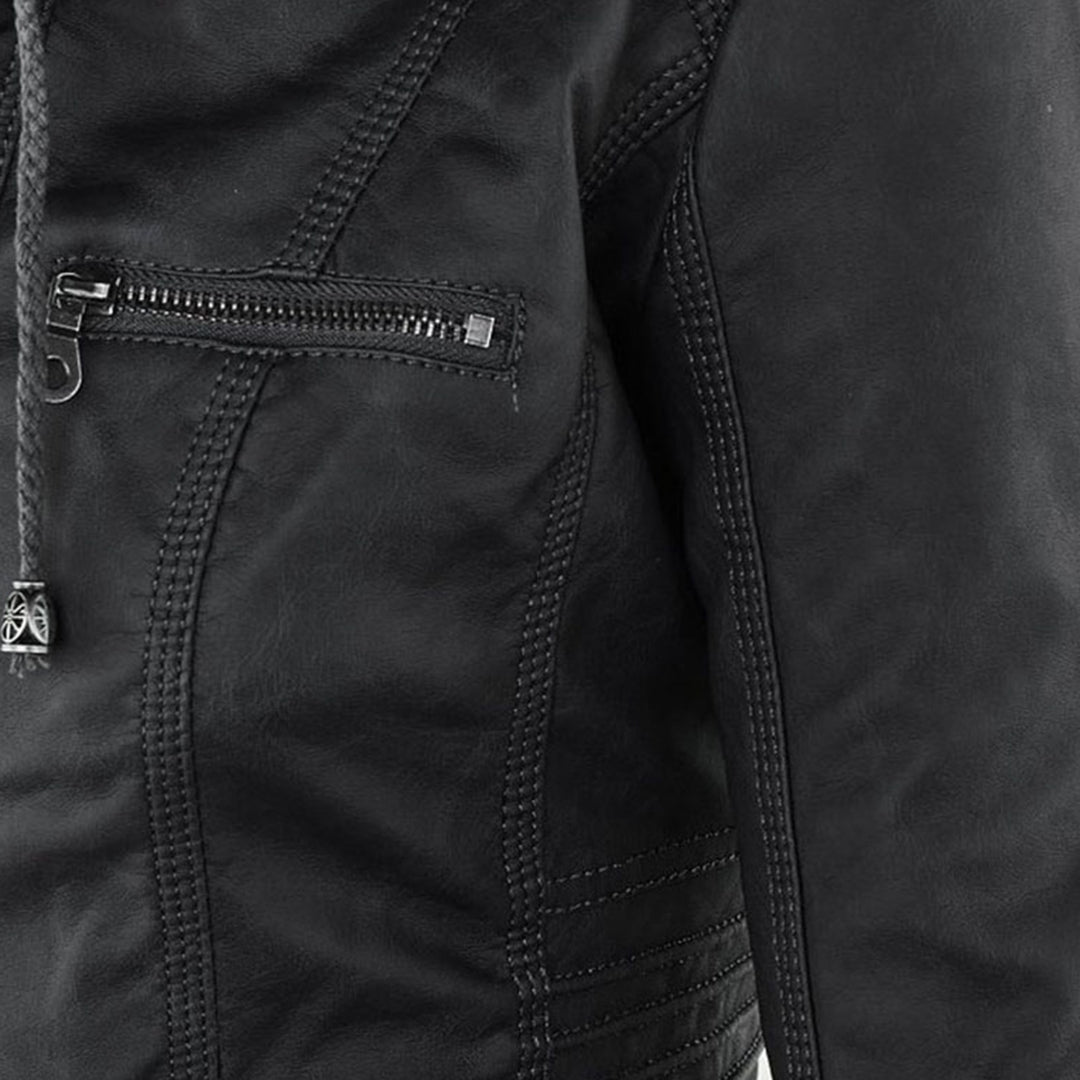 Hooded Faux Leather Moto Jacket