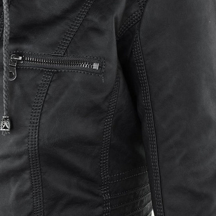 Hooded Faux Leather Moto Jacket