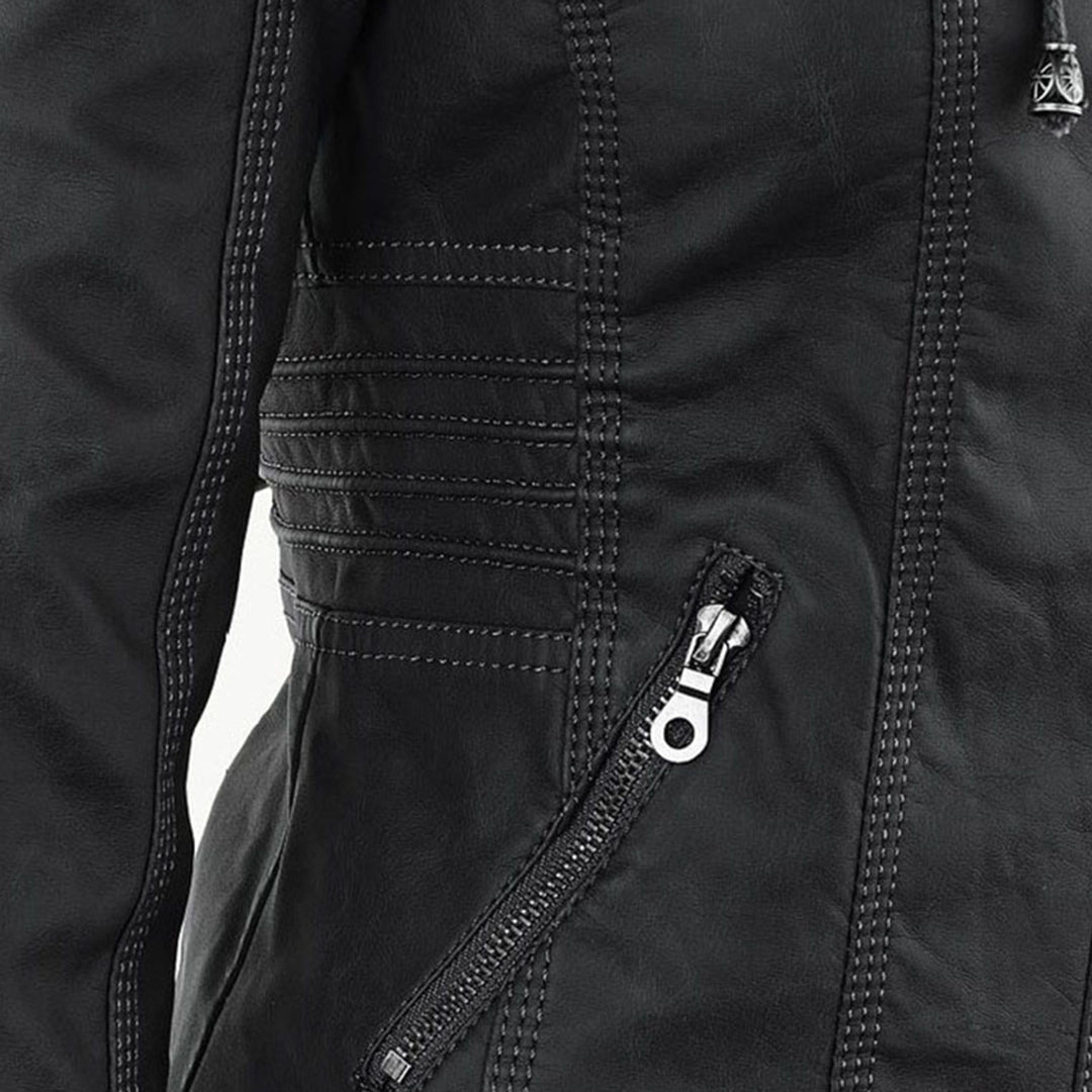 Hooded Faux Leather Moto Jacket