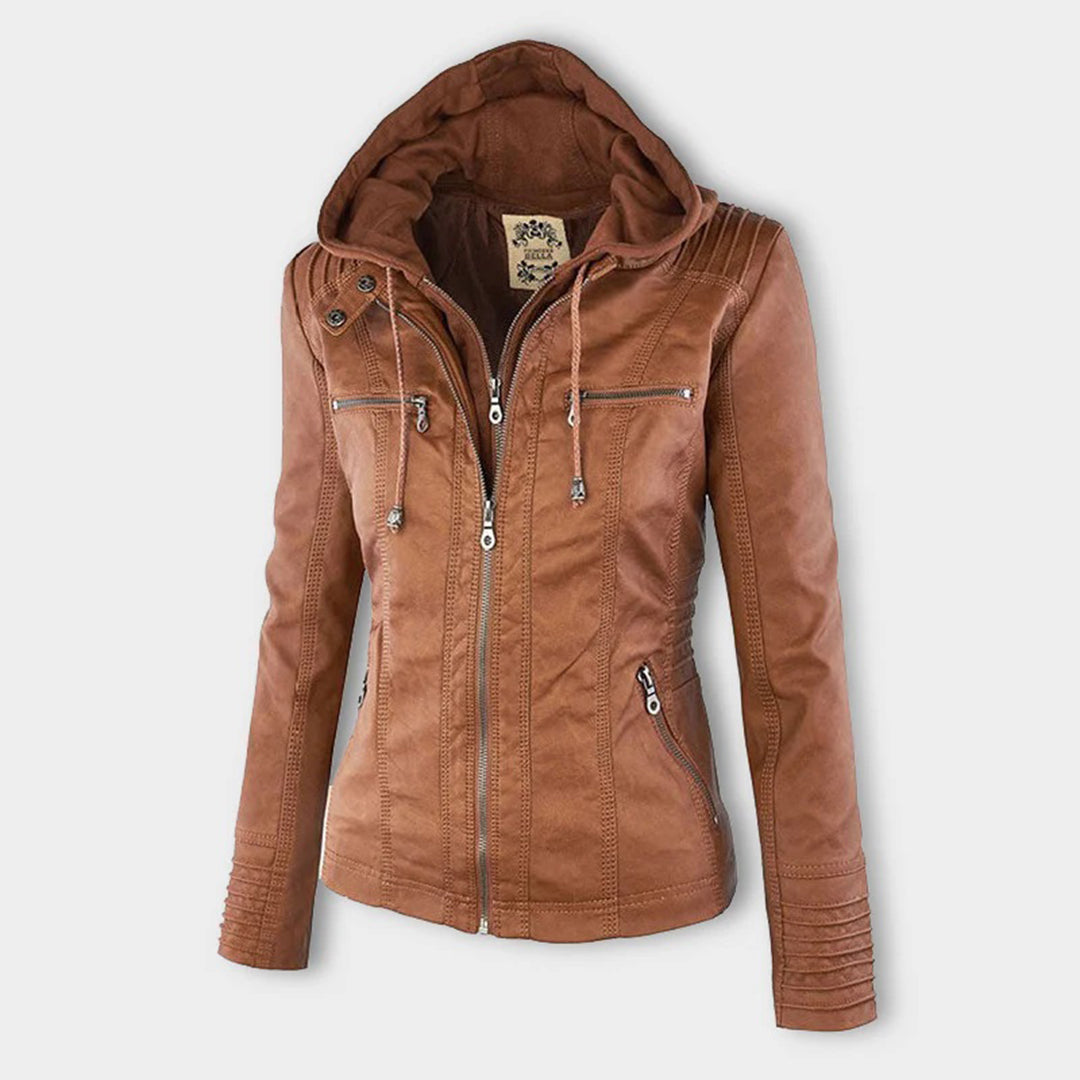 Hooded Faux Leather Moto Jacket