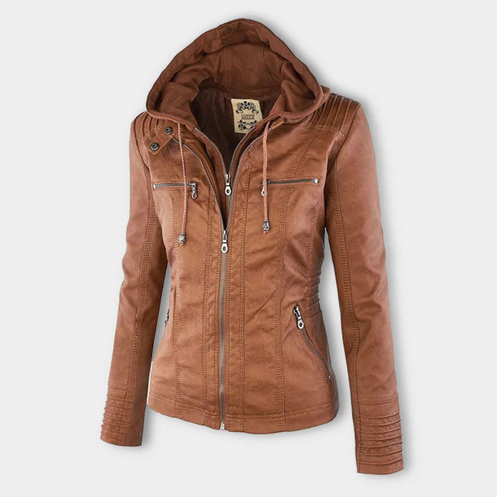Hooded Faux Leather Moto Jacket