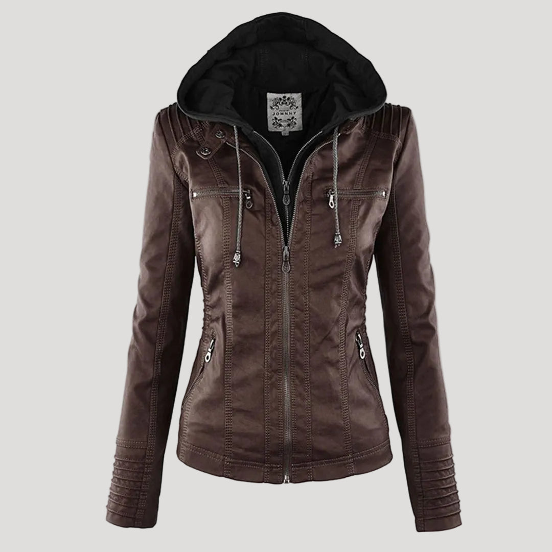 Hooded Faux Leather Moto Jacket