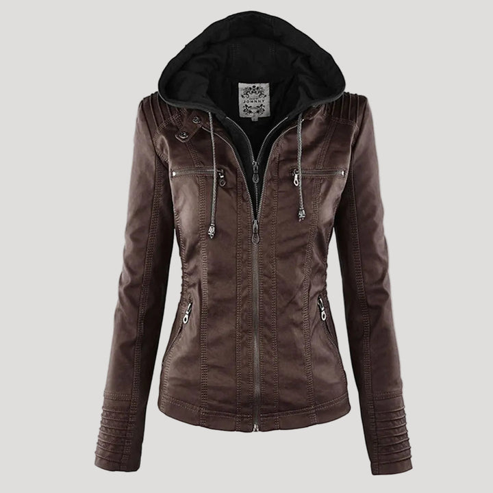 Hooded Faux Leather Moto Jacket