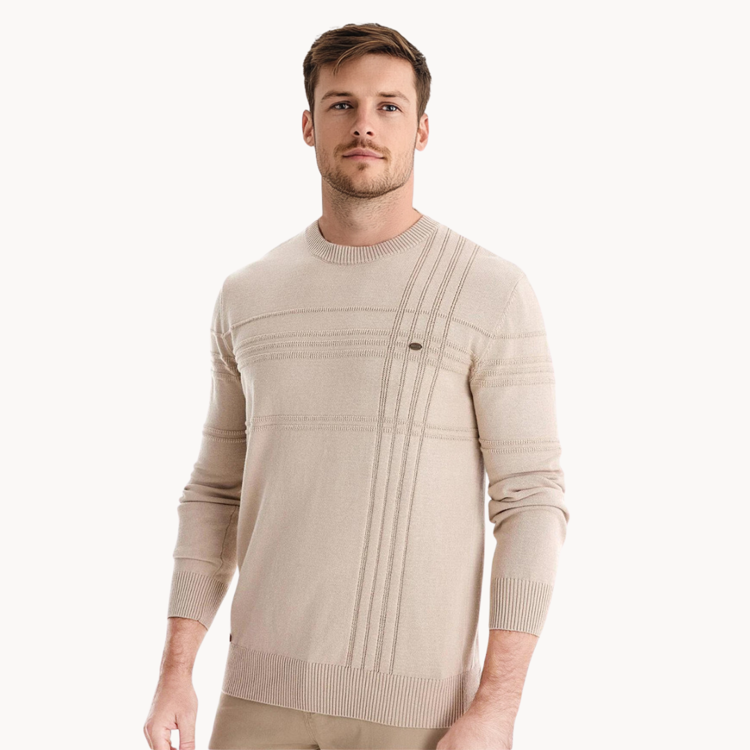 Men's Textured Crew Neck Knit Sweater