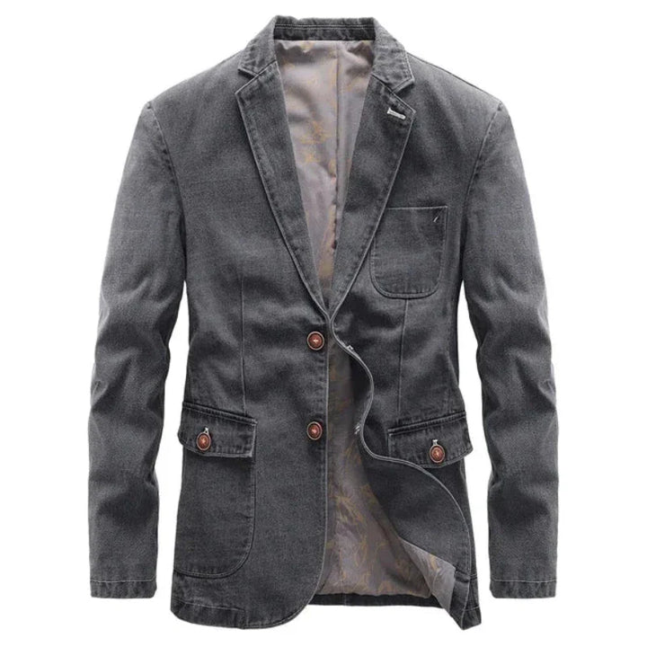 Tailored Button Front Denim Blazer
