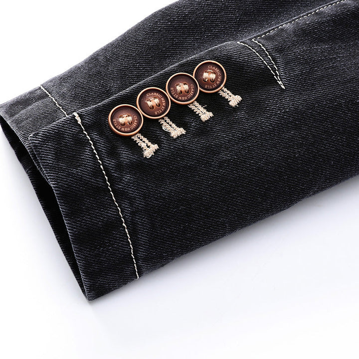 Tailored Button Front Denim Blazer
