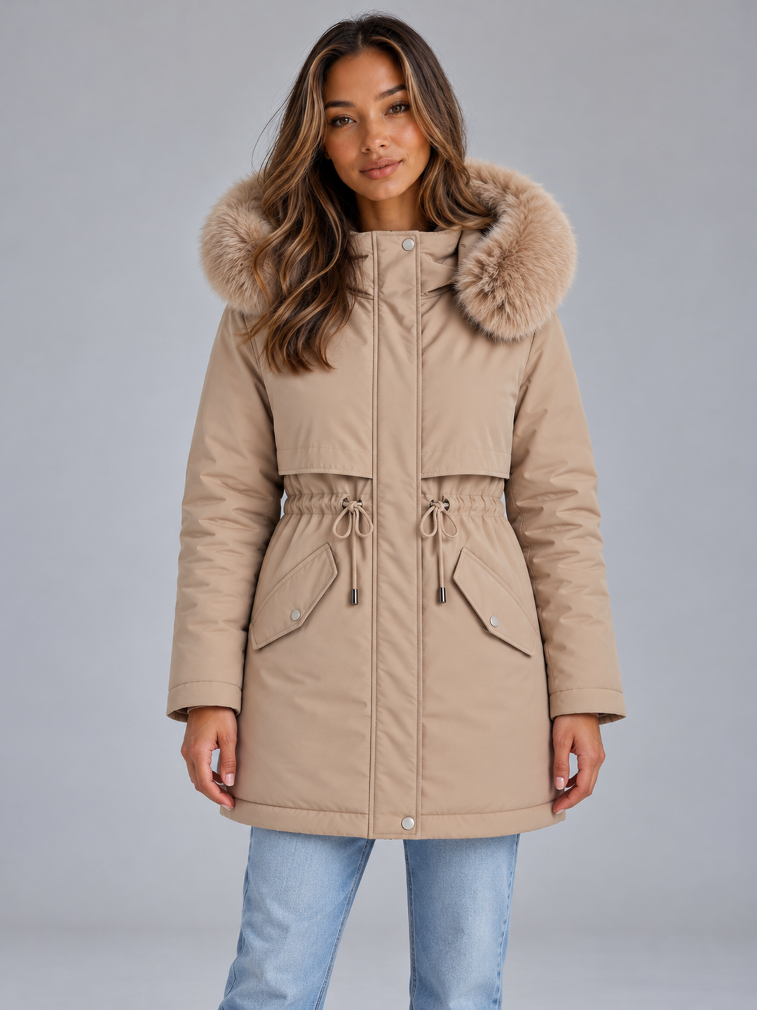 Women's Padded Parka Coat with Faux Fur Hood