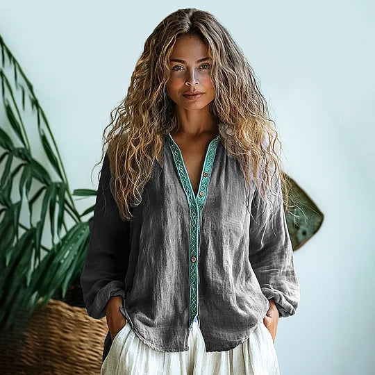 Boho Long Sleeve Linen Blouse