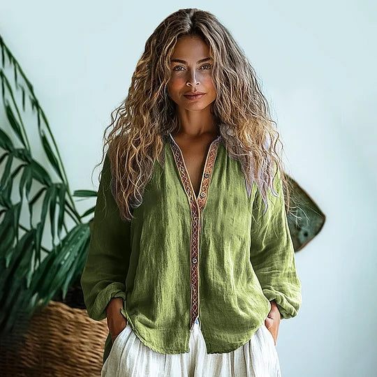 Boho Long Sleeve Linen Blouse