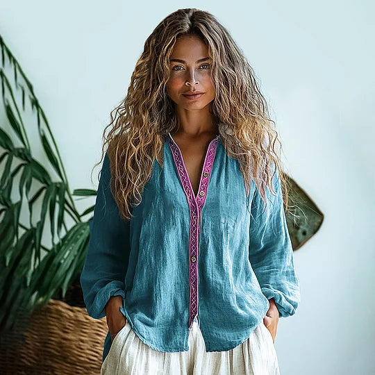 Boho Long Sleeve Linen Blouse