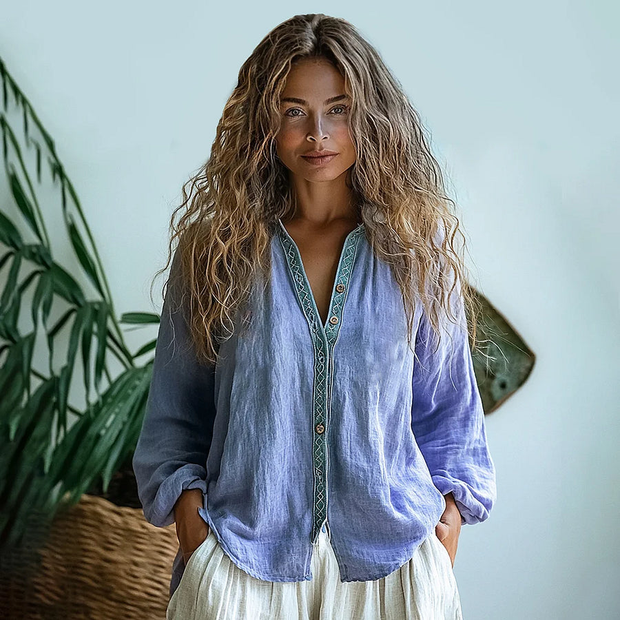Boho Long Sleeve Linen Blouse