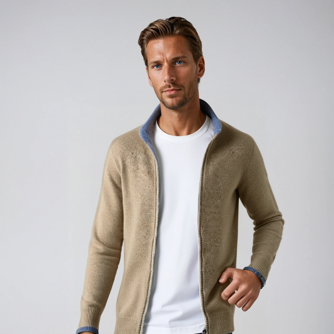Men's Ribbed Knit Zip-Up Cardigan