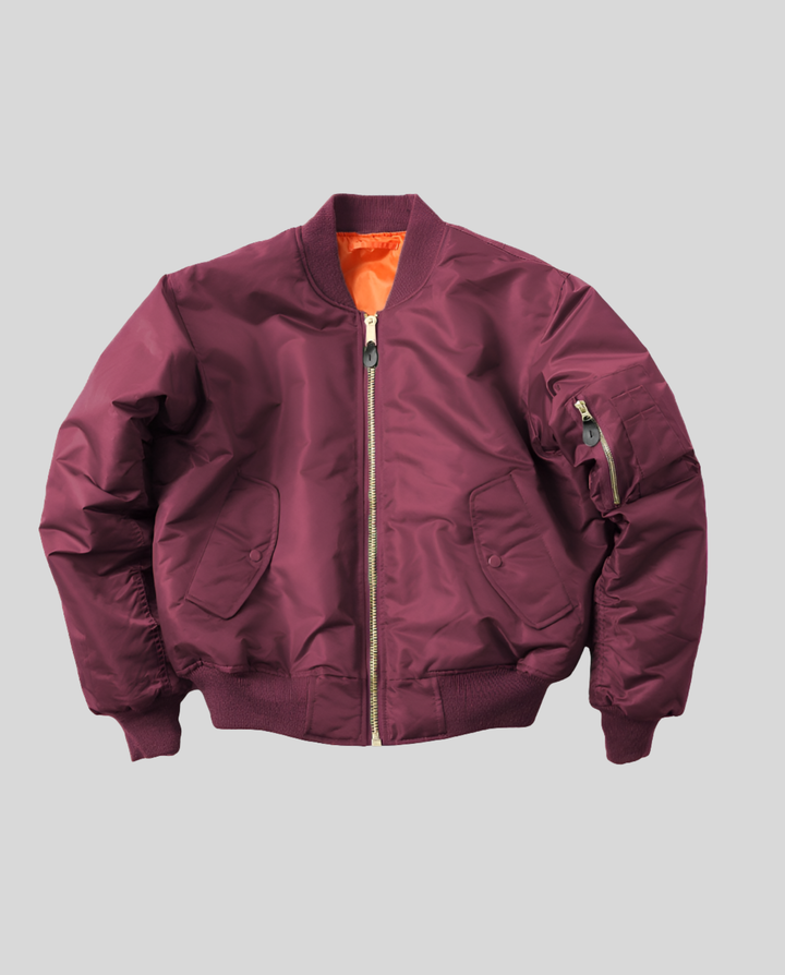 Bomber Jacket with Contrast Lining and Ribbed Trim