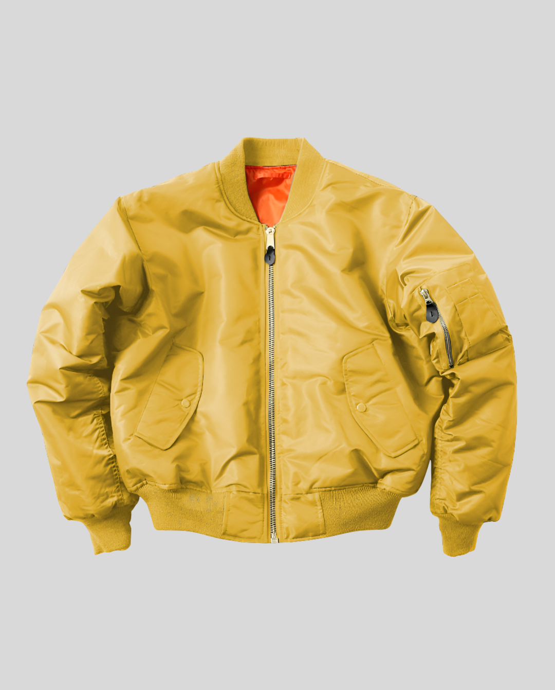 Bomber Jacket with Contrast Lining and Ribbed Trim