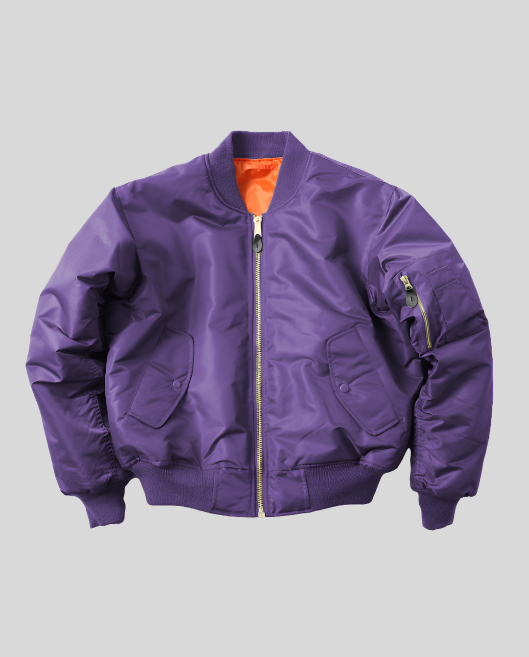 Bomber Jacket with Contrast Lining and Ribbed Trim