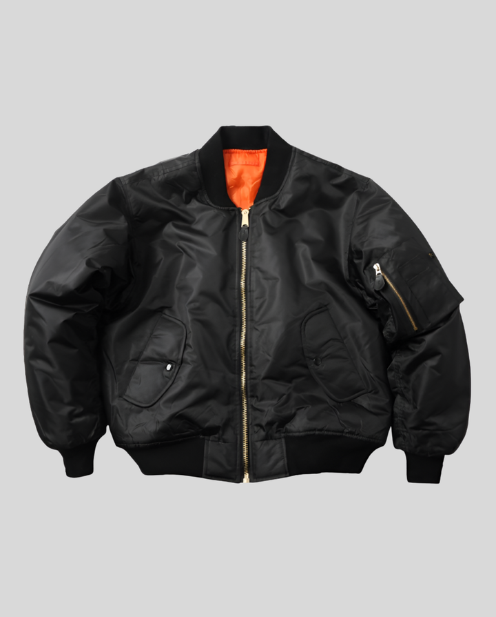 Bomber Jacket with Contrast Lining and Ribbed Trim