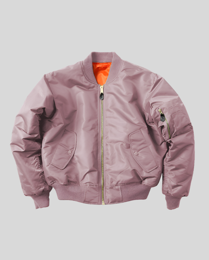 Bomber Jacket with Contrast Lining and Ribbed Trim