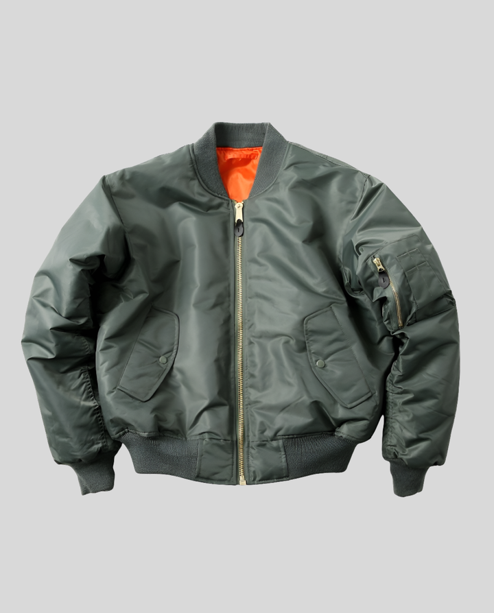 Bomber Jacket with Contrast Lining and Ribbed Trim