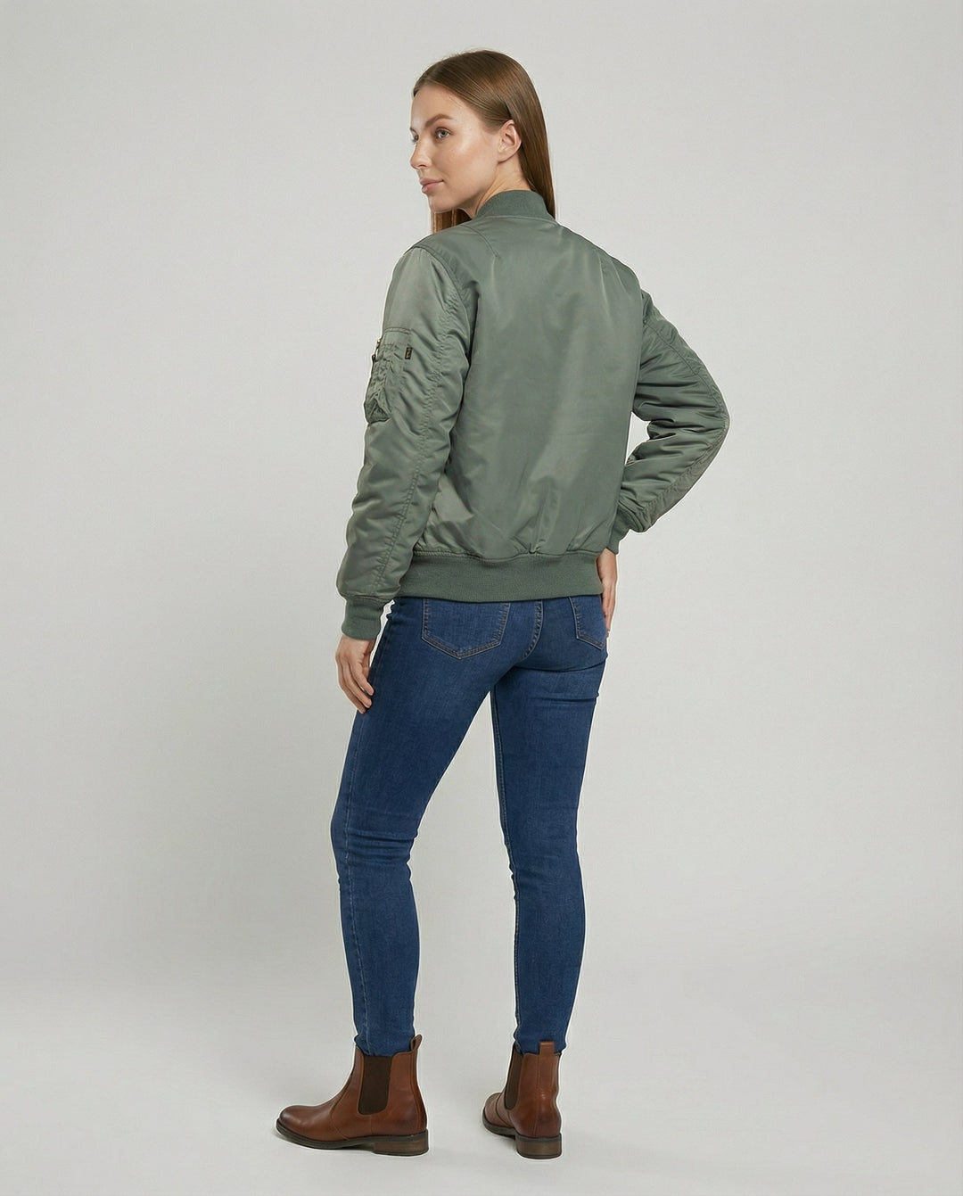 Bomber Jacket with Contrast Lining and Ribbed Trim