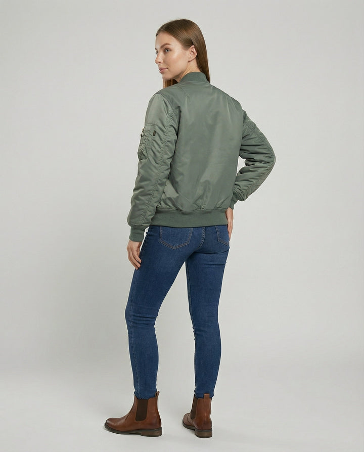 Bomber Jacket with Contrast Lining and Ribbed Trim