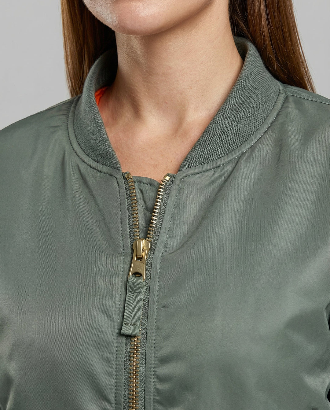 Bomber Jacket with Contrast Lining and Ribbed Trim