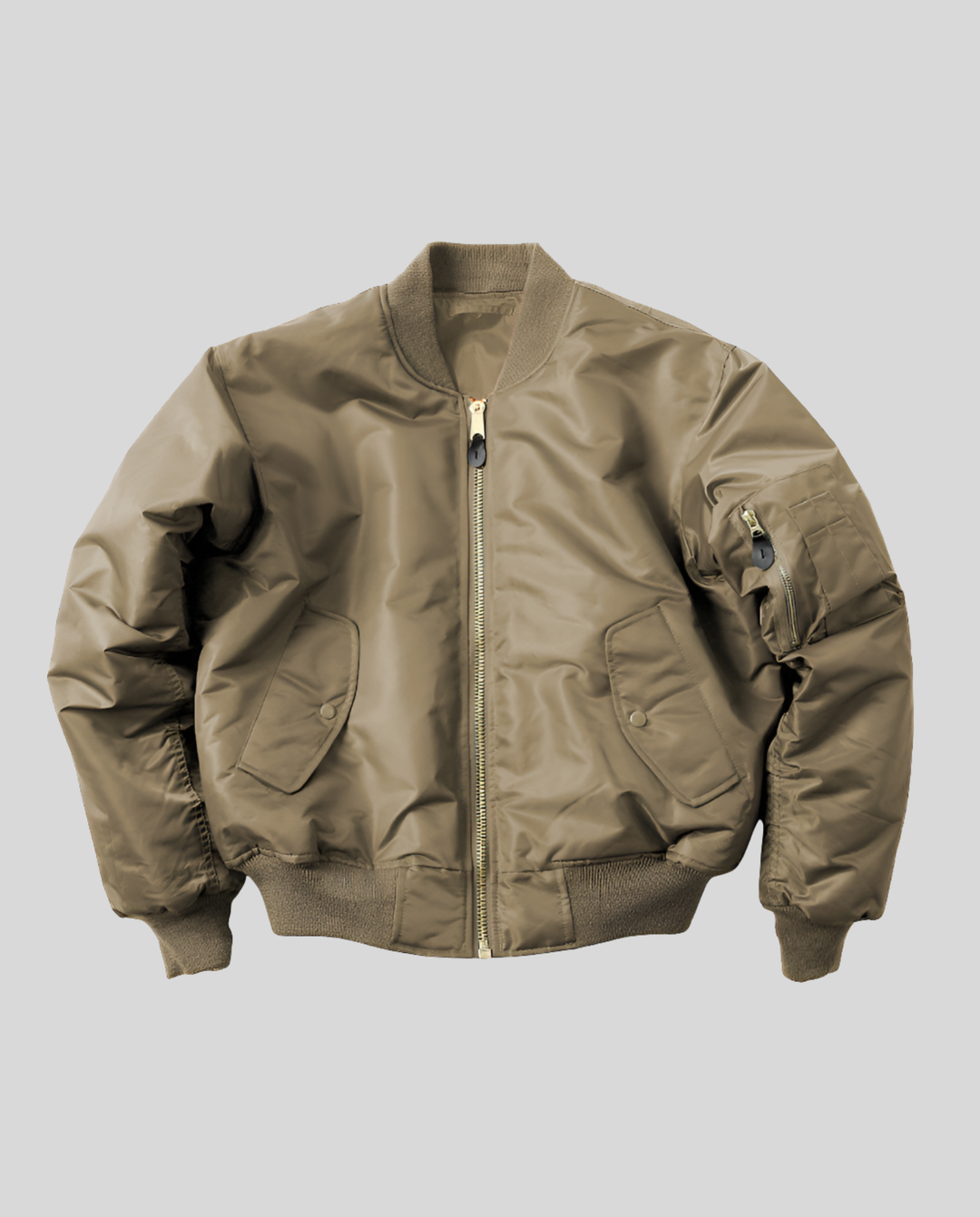 Bomber Jacket with Contrast Lining and Ribbed Trim