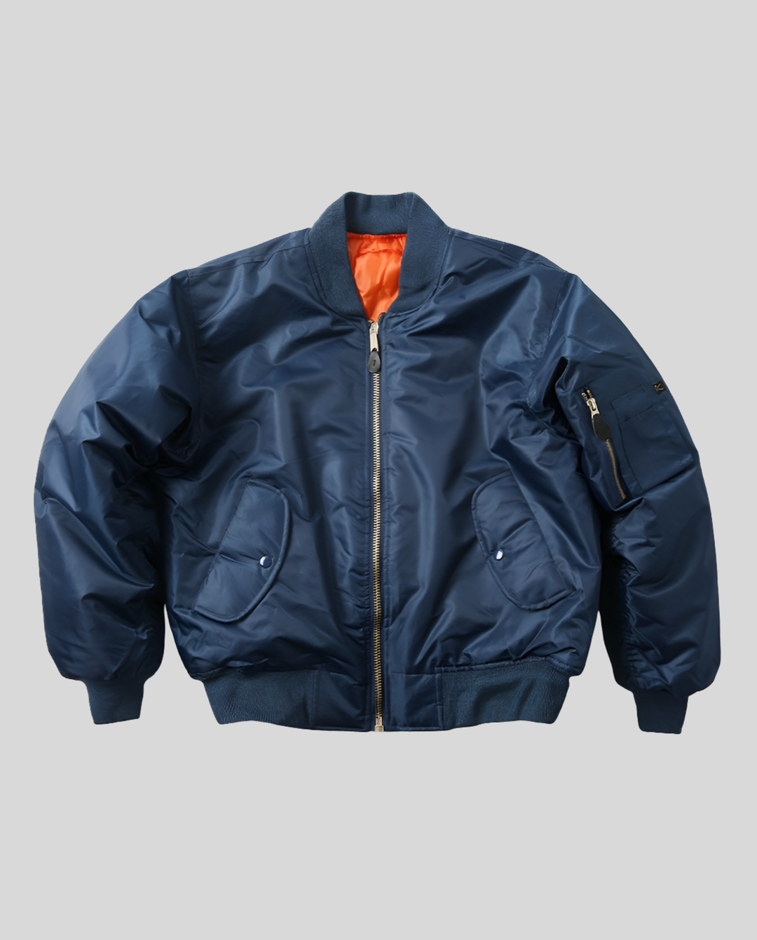 Bomber Jacket with Contrast Lining and Ribbed Trim