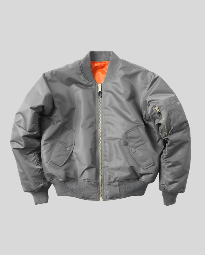 Bomber Jacket with Contrast Lining and Ribbed Trim