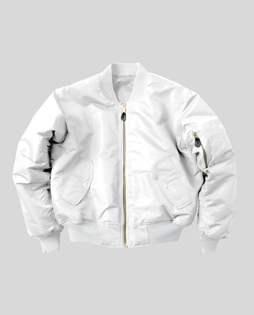 Bomber Jacket with Contrast Lining and Ribbed Trim