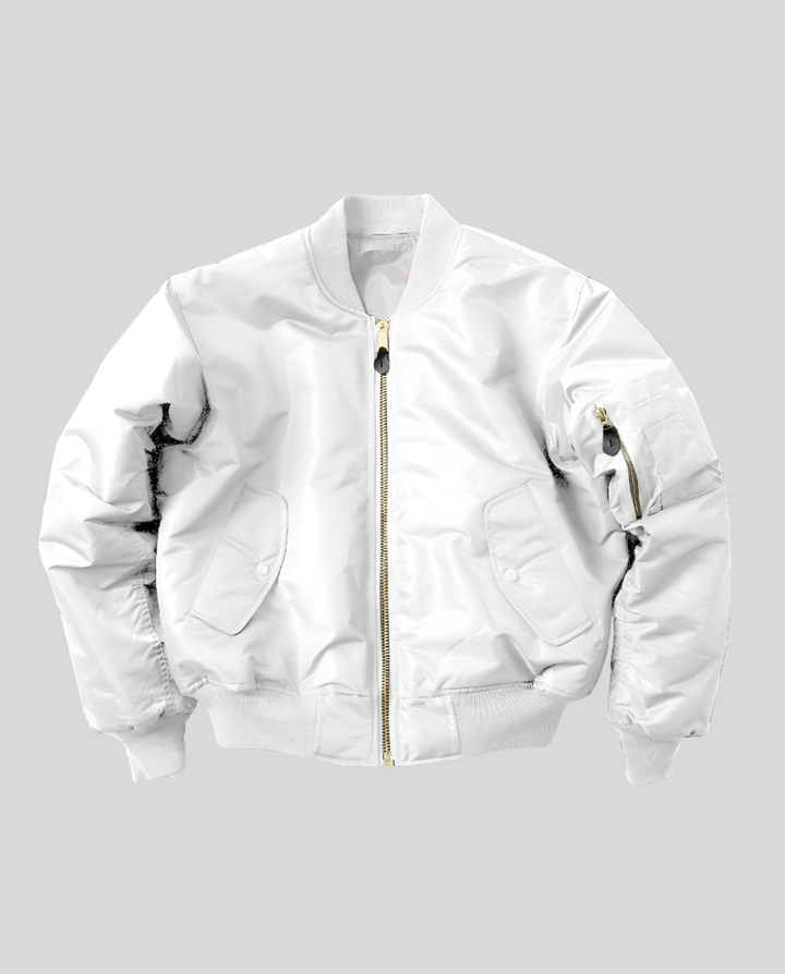 Bomber Jacket with Contrast Lining and Ribbed Trim